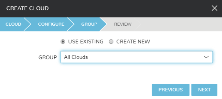 The group tab of the create cloud dialog box