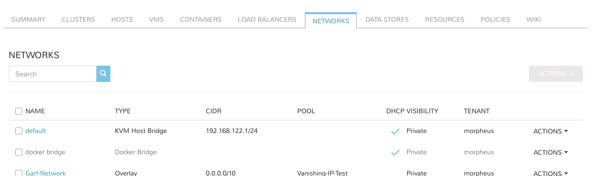 Viewing networks on the cloud detail page
