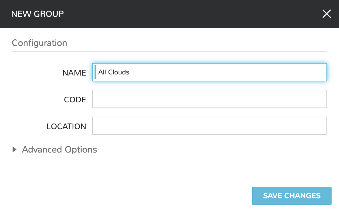 The new group dialog box showing a name for the group filled in
