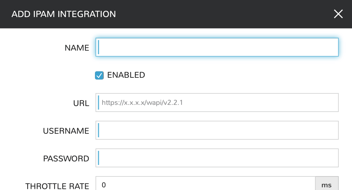 The add IPAM integration dialog box