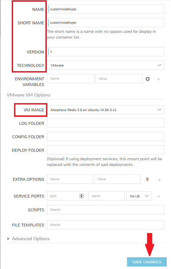 Configuring options for the new node