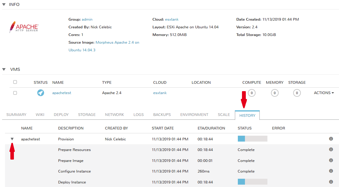 Monitoring privisioning progress on the instance detail page