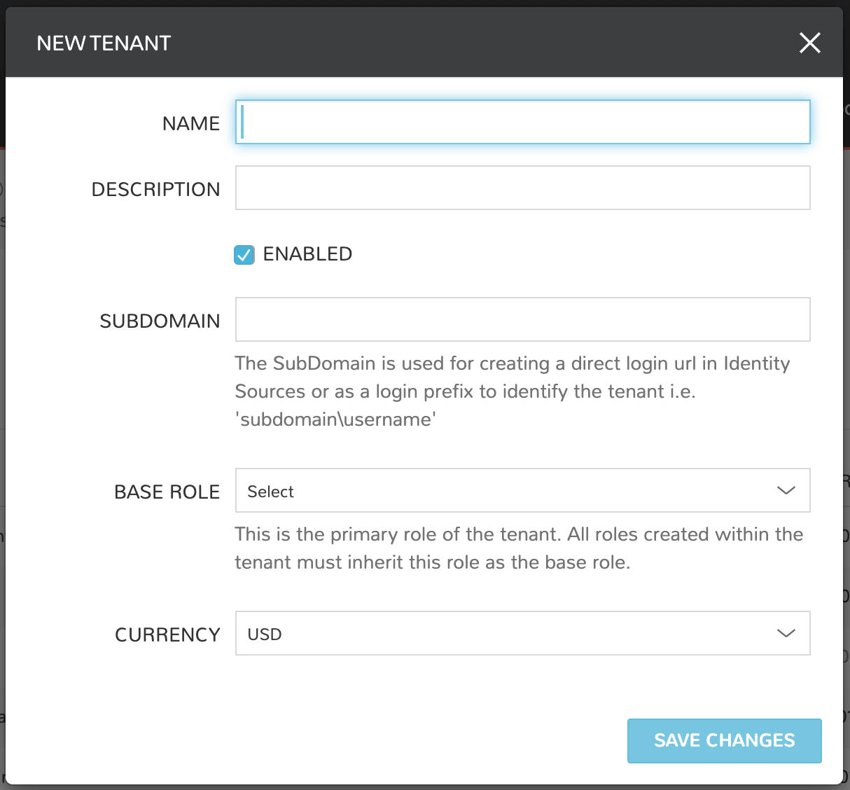 The Create Tenant dialog box is shown
