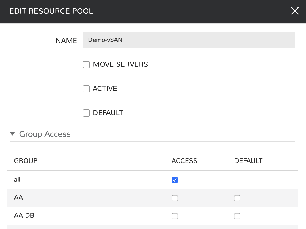 The edit resource pools dialog box