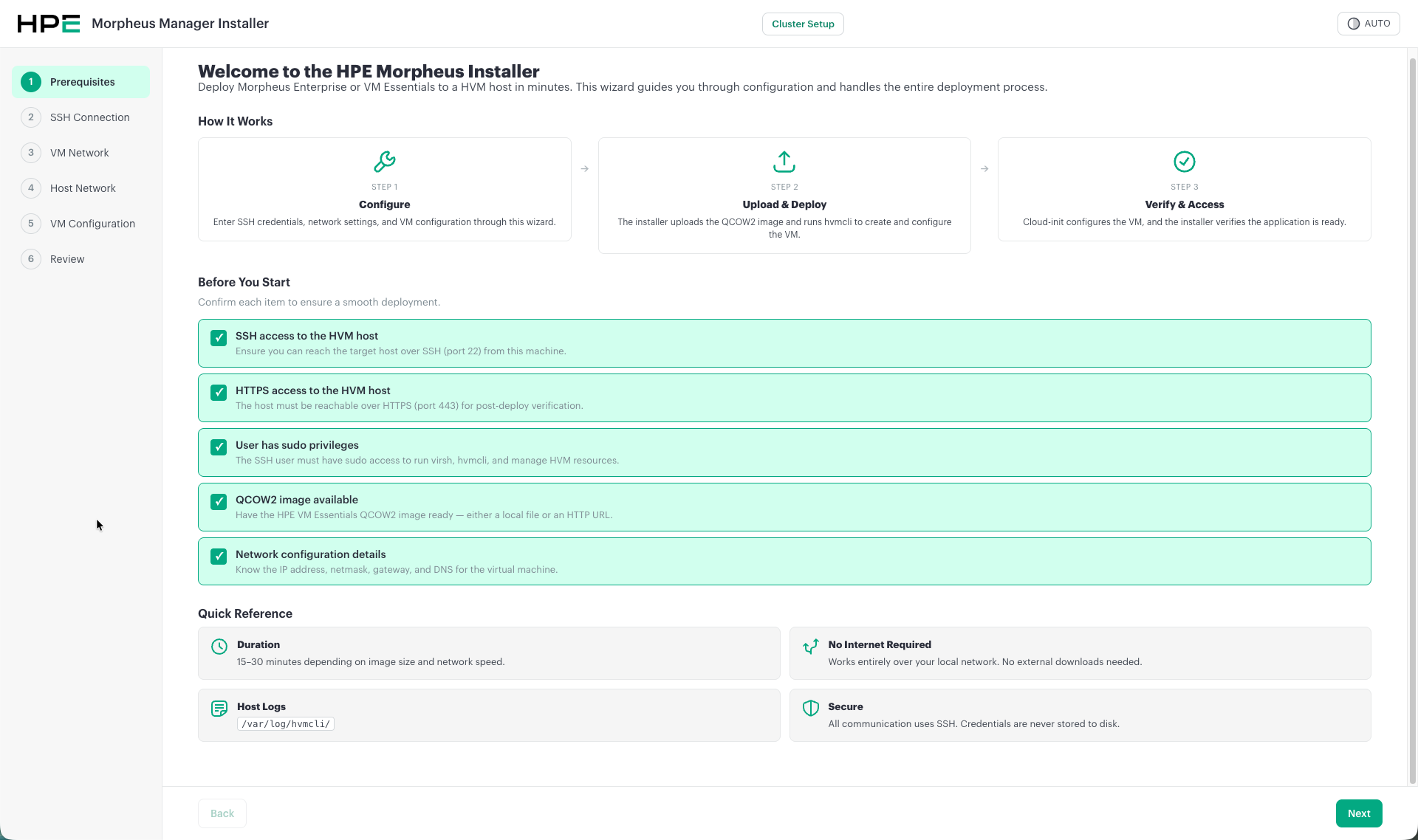 HPE Morpheus Installer - All prerequisites confirmed