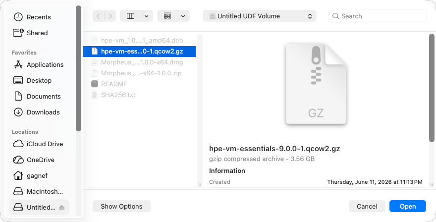 HPE Morpheus Installer - Browsing for the QCOW2 image on the ISO