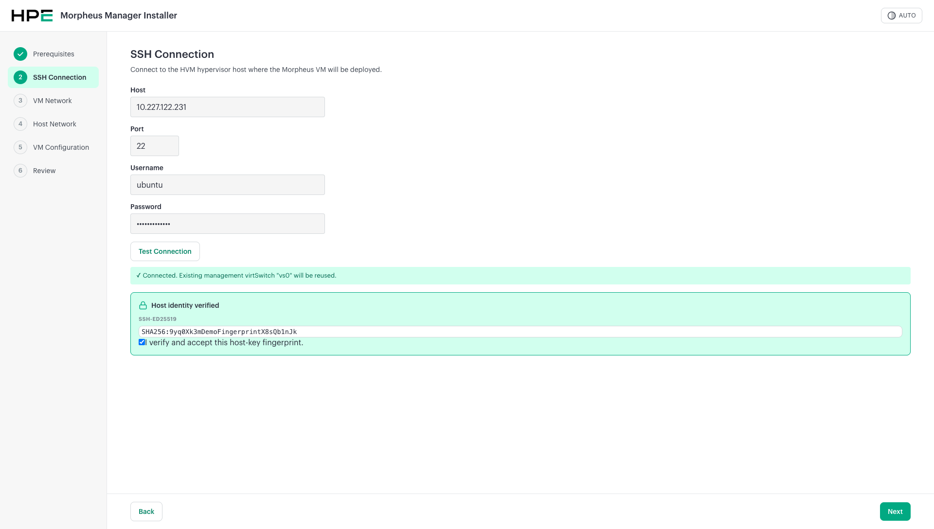 HPE Morpheus Installer - SSH connection verified