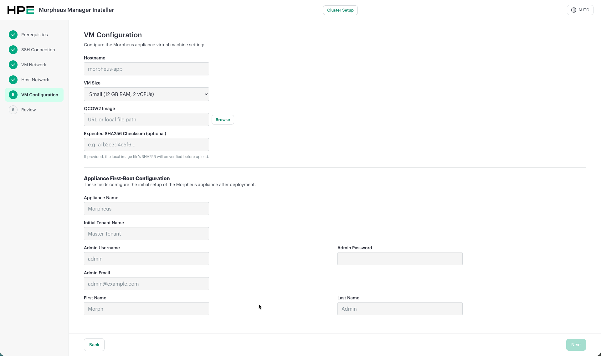 HPE Morpheus Installer - VM Configuration
