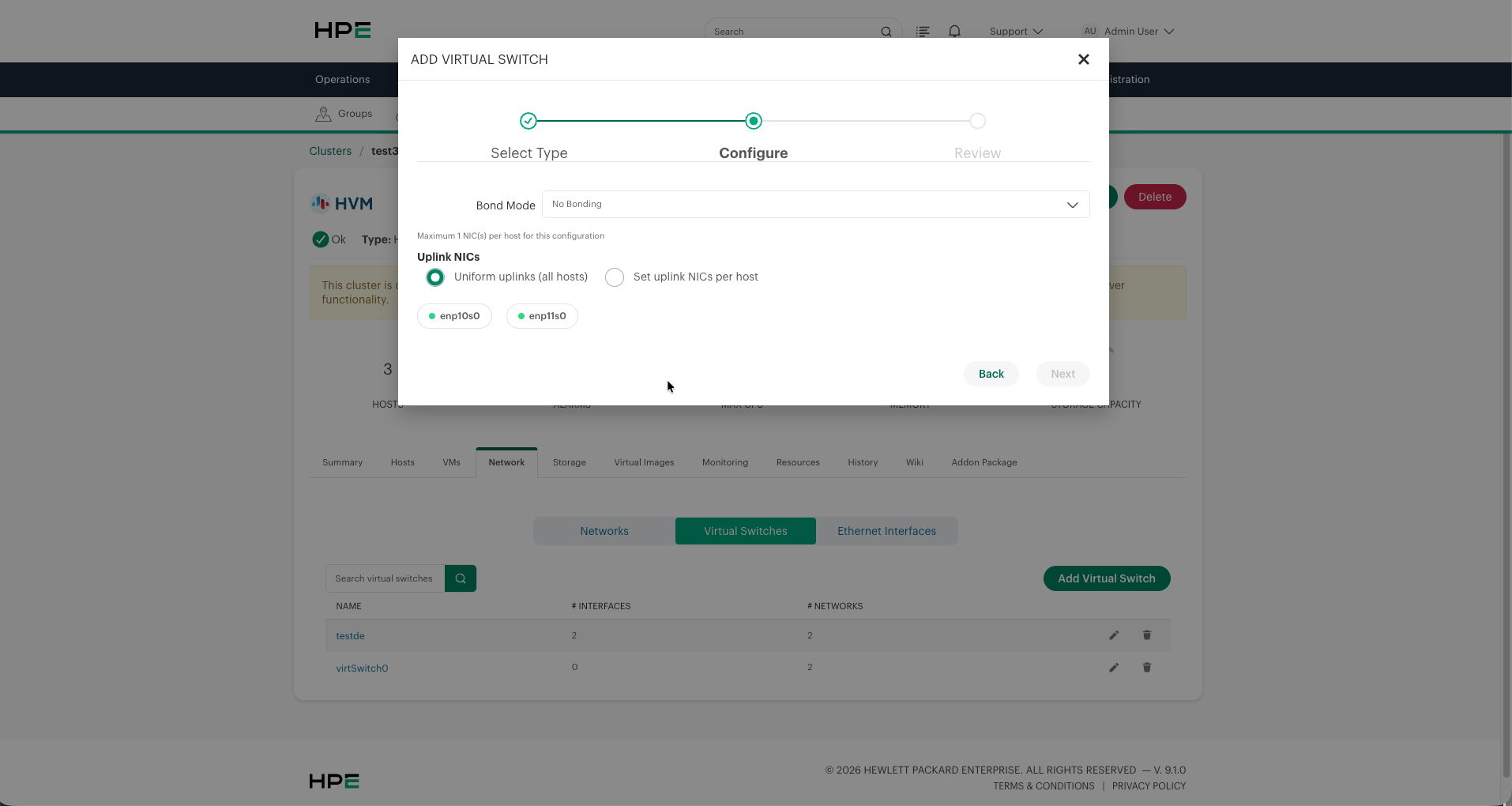 Configure step - Uniform uplinks with No Bonding