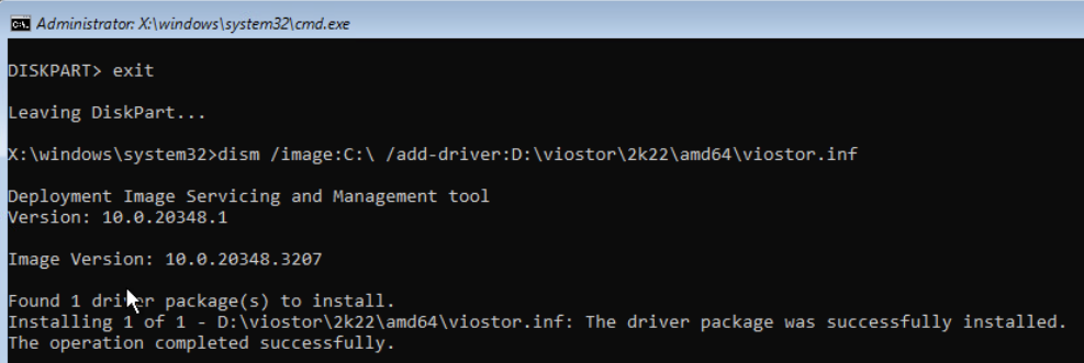 Installing viostor.inf driver